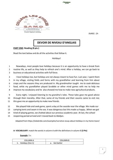 DEVOIR D'ANGLAIS DE NIVEAU 3ième BY TEHUA