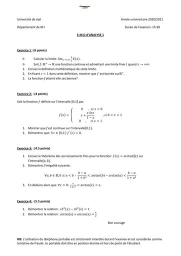 Examen1 Analyse 1 MI L1 Jijel BY TEHUA