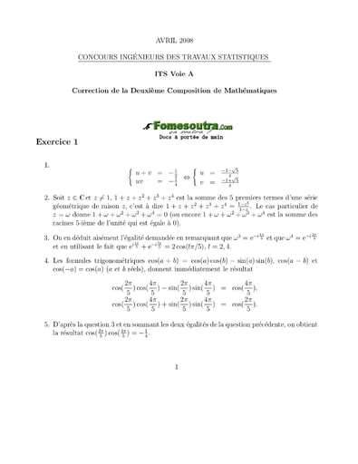 Corrigé 2ème épreuve de maths ITS A 2008 (ENSAE - ISSEA)