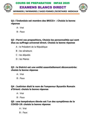 INFAS EXAMEN BLANC IDE,SF et SM 2025 BY TEHUA