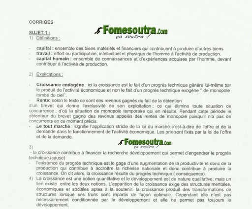 Corrigé Economie Générale portant sur la Croissance Economique - BTS blanc CESTIA 2002