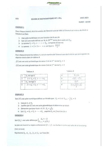 Sujet de Mathématique Première D Lycée Classique Abidjan 2022-2023