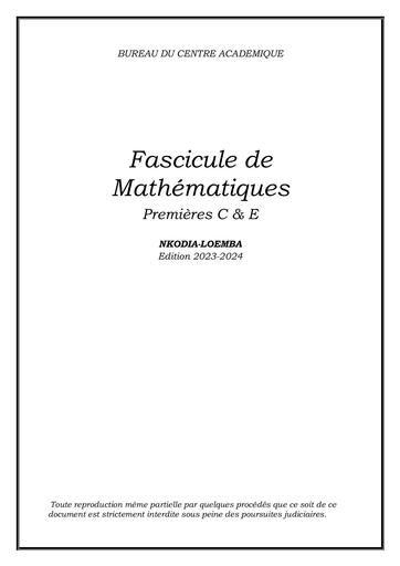 BCA Fascicule de Mathématiques 1iere C et E by Tehua