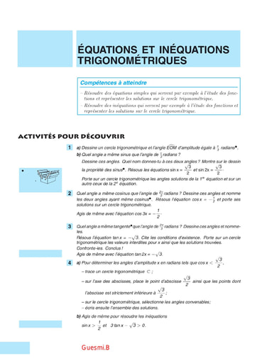 Equtions et inequations trigonometriques 1ère C