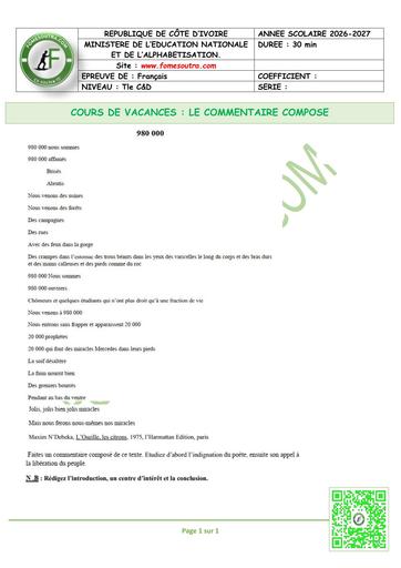 FICHE 3 Français Tle C&D COMMENTAIRE COMMENTAIRE by TEHUA