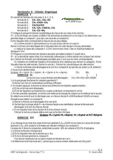 Devoir (23) Chimie organique niveau Terminale D - EMPT Bingerville