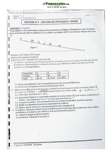 Devoir (5) de Physique-Chimie niveau Terminale C - Lycée Classique d'Abidjan