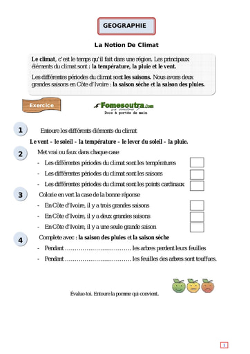 La Notion De Climat - Cours CE1