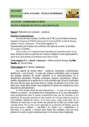 2nde EE Résumé Texte Argu S1 Répondre questions