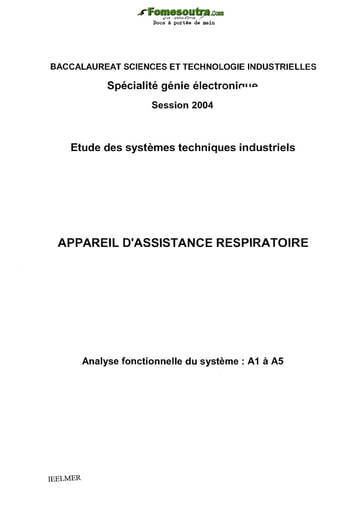 Sujet corrigé Appareil d'Assistance Respiratoire - BAC Génie Électronique