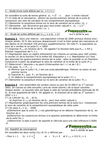 Sujet de Suites Numériques (1) niveau Terminale D