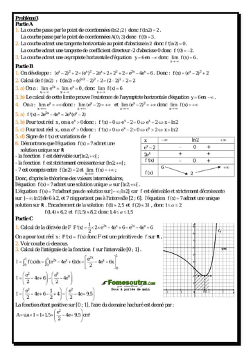 Corrigé Problème (3) Etude d'une fonction exponentielle - Maths Terminale D