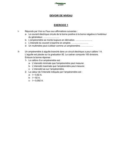 DEVOIR DE PC NIVEAU 5ième ELECTRICITE 2026 BY TEHUA