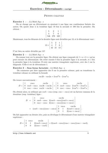 TD BTS FILIERE INDUSTRIELLE ELECTROTECHNIQUE TRAVAUX DIRIGE DE MATHS 6 ALGEBRE DETERMINANTS CORRIGE BY TEHUA