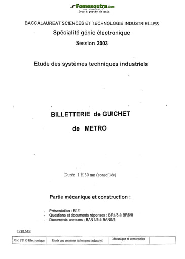 Sujet corrigé Billetterie de Guichet de Métro - BAC Génie Électronique