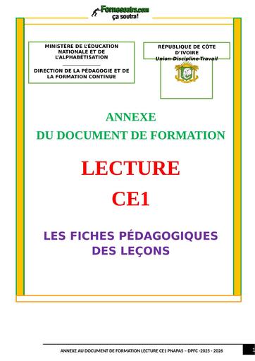 PRIMAIRE Annexe Au Document de Formation Lecture Ce1 Pnapas Dpfc 2025 2026 BY TEHUA