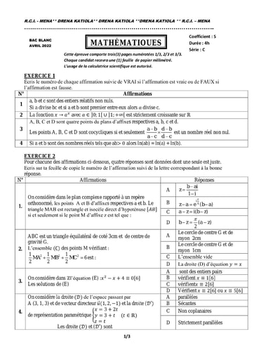 MATHS BAC BLANC SERIEC 2022DRENA KATIOLA