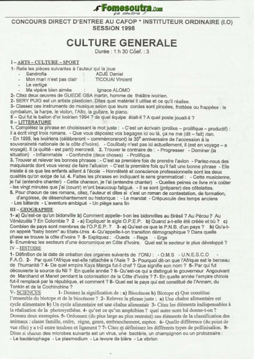 Sujet de Culture générale CAFOP 1998