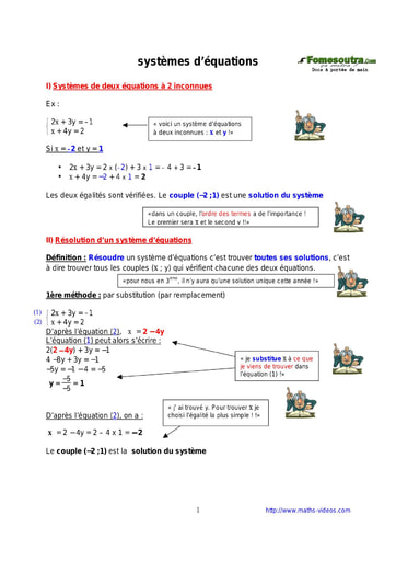 Systèmes d’équations - Cours de maths 3eme