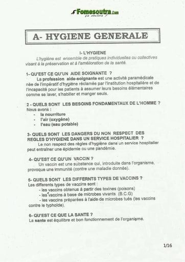 Hygiène Générale Aide Soignante questions-reponses