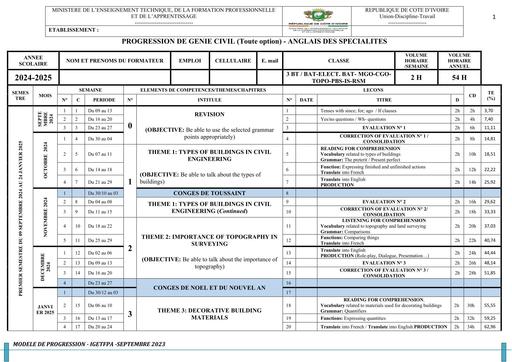 ANGLAIS   3 BT GENIE CIVIL 2024 2025