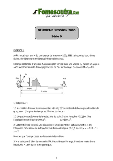 Sujet de Physique-Chimie BAC D 2005 session remplacement