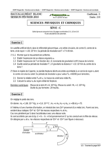 Sujet de Physique-Chimie BAC blanc Fevrier 2010 série C EMPT Bingerville