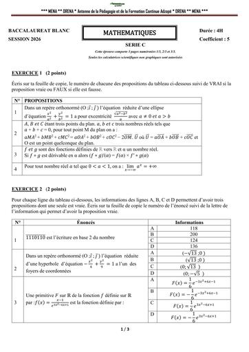 BAC BLANC 2026 DRENA ADZOPE SUJET MATHS SERIE C (SUJET) by TEHUA
