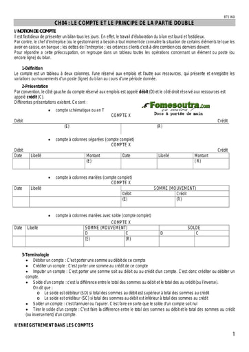 Le compte et le principe de la partie double - BTS Industriel