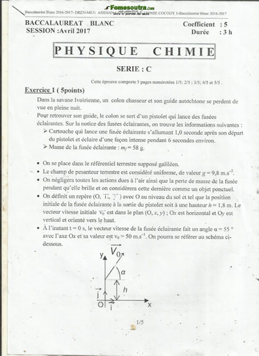 Sujet de Physique-Chimie BAC blanc 2017 série C Lycée Classique de Cocody