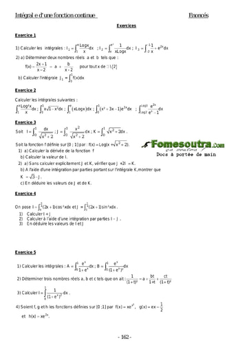 Sujets d'Intégrale d’une fonction continue - Maths Terminale D
