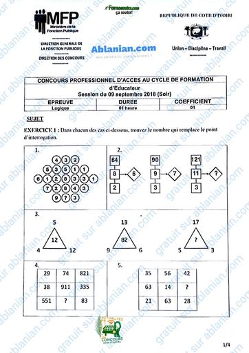 FP Logique CP Categorie D 2018 concours administratif BY TEHUA