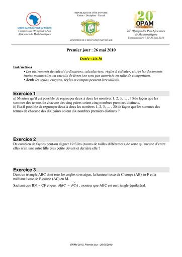 MATHS SUJET OPAM 2010 by DJAHA