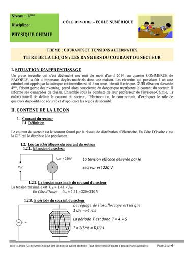 PC 4ème L8 Dangers du Courant du secteur ASSEU