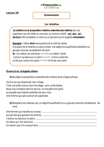 La relative - Cours CM1