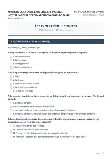 INFAS AS1 COMPO DE DALOA ÉPREUVE  SOINS INFIRMIERS BY TEHUA