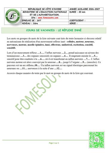FICHE 3 SVT 1ière LE RÉFLEXE INNÉ by TEHUA