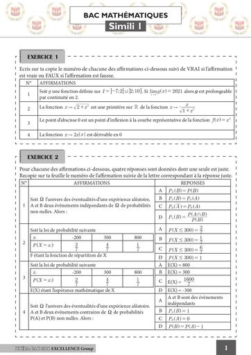 Fiches bac mathematiques simili 1 10 COACH