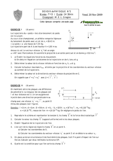 Devoir (12) Physique-Chimie niveau Terminale D - EMPT Bingerville