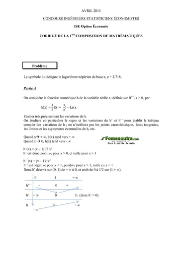 Corrigé 1ère épreuve de maths ISE option économie 2014 (ENSEA - ISSEA - ENSAE)