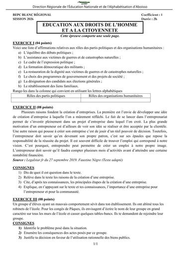 BEPC BLANC 2026 DRENA ABOISSO SUJET EDHC (SUJET) by TEHUA