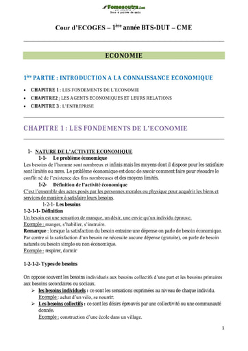 Cours d'ECOGES Economie