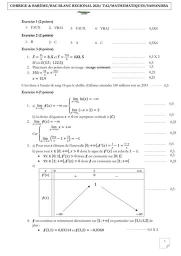 BAC blanc MARS 2026 MATHS SERIE A2 BAREME Drena SASSANDRA By TEHUA
