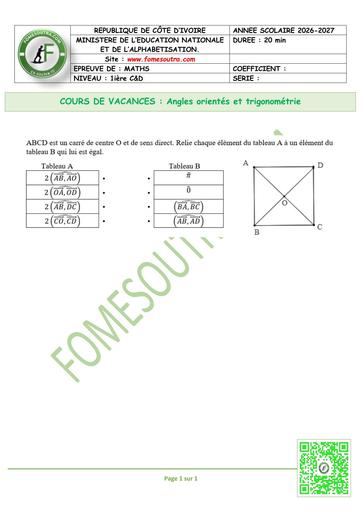 FICHE 8 MATHS 1ière C&D Angles orientés et trigonométrie by TEHUA