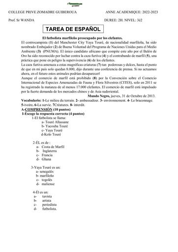 DEVOIR D'ESPAGNOL 3ième GUIBEROUA BY TEHUA