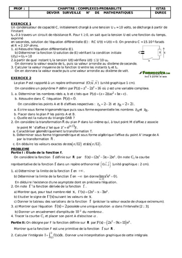 Devoir corrigé (4) de maths niveau Terminale D - ISTAS