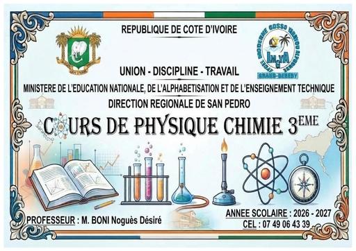 FICHE DE COURS APC Physique Chimie 3ème 2026 2027 BY TEHUA