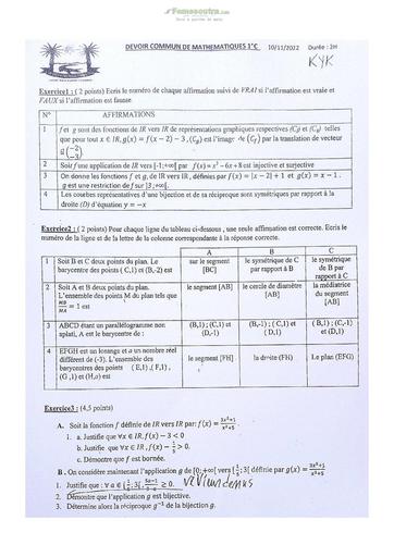 Sujets de mathématiques Première C Lycée Classique Abidjan 2022-2023