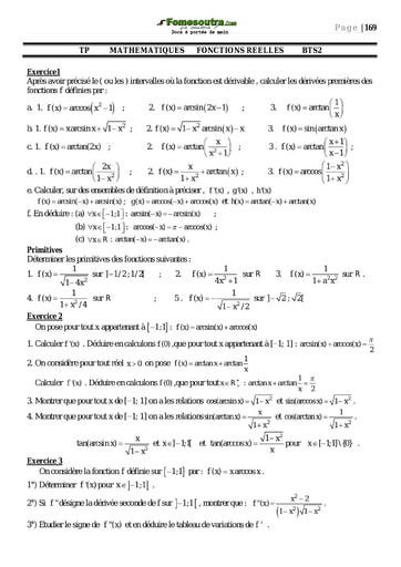 Sujet corrigé Fonction Réelles (1) - Maths BTS