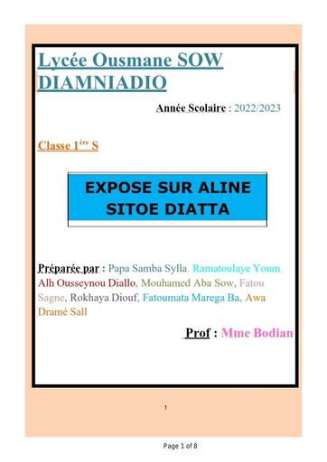 Exposé Étude sur Aline Sitéo Diatta by Tehua